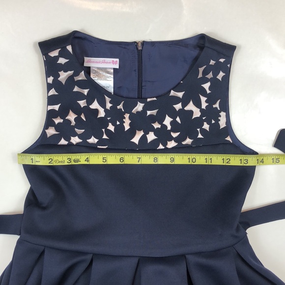 Bonnie Jean Dark Navy Blue Cutout Print Tie Front Pleated Formal Dress - Picture 12 of 13